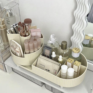 360 Degree Rotating Brush Stand with Cosmetic Storage Tray