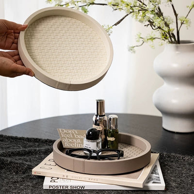 Round Braided Leather Accessory Tray  Storage