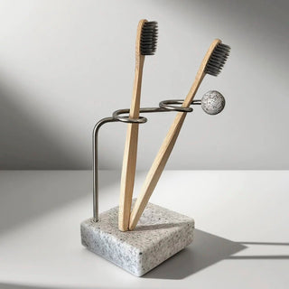 Stainless steel stone-look design toothbrush stand pen holder