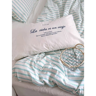 White and Green Stripe Duvet Cover Set