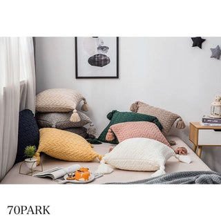Cable Knit Cushion Cover with Tassels