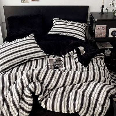 Black Multi Stripe Winter Duvet Cover Set