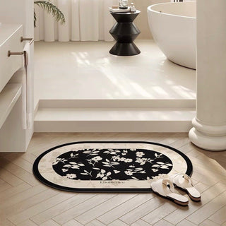 Monochrome floral pattern bath mat 50x80cm quick-drying