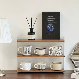 Bamboo Clear Acrylic Three-Tier Cup Perfume Storage Display Rack