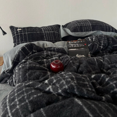 Gray Retro Check Pattern Duvet Cover Set 2 Sizes  Winter Thick Bed Cover Bedding Cover