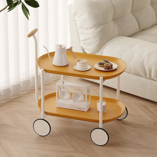 Handle Caster-equipped Oval-shaped Two-tiered Side Tablein  Wagon Trolley