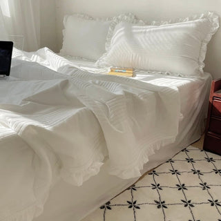 Summer comforter frilled washed cotton duvet cover set  2 sizes