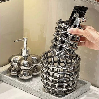 Silver Amiami Ceramic Brush Stand   Small Item Storage Candle Holder