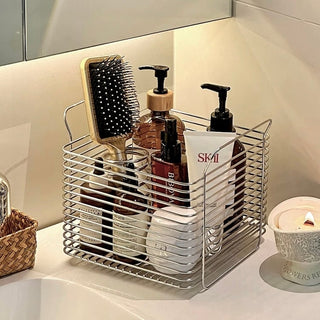 Set of 2  Stainless Steel Wire Stackable Baskets with Handles