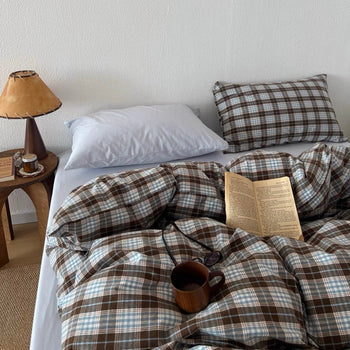 Blue Checkered Cotton Duvet Cover Set   All Seasons
