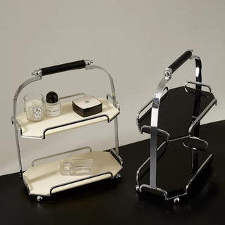 Stainless steel and acrylic two-tier storage rack with handlesin .