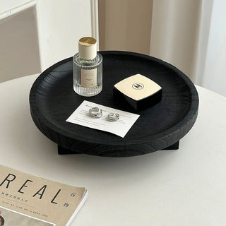 Legged Black Wood Round Tray