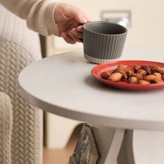 White Compact Round Side Table with Storage Magazine Rack and Coffee Table