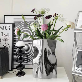 Silver color tall ceramic flower vase