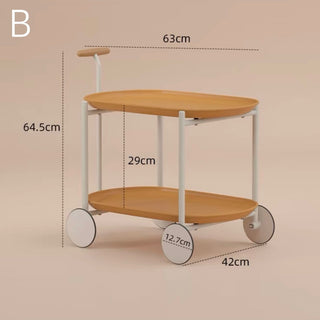 Handle Caster-equipped Oval-shaped Two-tiered Side Tablein  Wagon Trolley