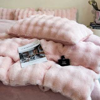 Pink fluffy soft duvet cover set bed cover bedding cover