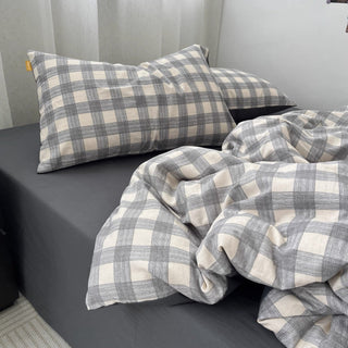 Gray Wide Check Pattern Duvet Cover Set 2 Sizes  All Seasons