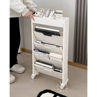 12cm Wide Slim File Wagon with Casters Desk Storage Magazine Rack Multifunctional White