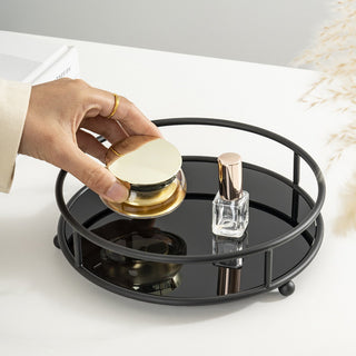 Black Iron Acrylic Round Tray Perfume Storage Cosmetic Storage Mirror Finish