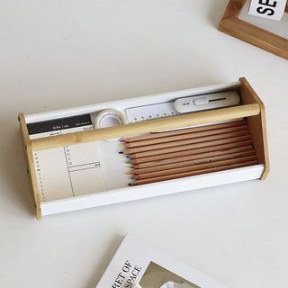 Bamboo Handle Storage Tray  House Motif