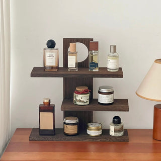 Natural Wood Retro Three-Tier Display Rack Brown Cup Holder