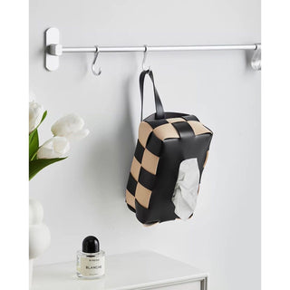 Braided Faux Leather Tissue Case    Checkerboard Pattern
