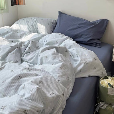 Flower Stripe Duvet Cover Set