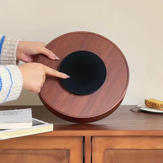 360 Degree Rotating Natural Wood Round Cosmetic Storage Tray