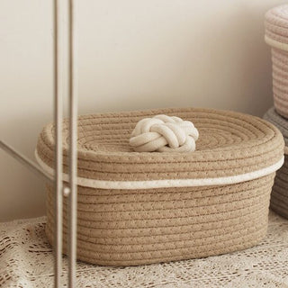 Knot Rope Braided Basket with Lid for Small Items Storage