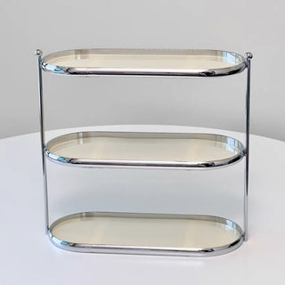 Stainless steel frame oval three-tier storage rack