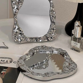 Silver Textured Tabletop Mirror  Mirror Tray