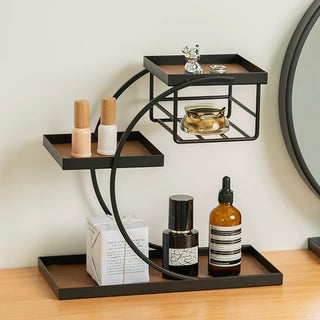 Iron Leather Square Curved Storage Three-Tier Tray  Rack Display Cosmetic Storage
