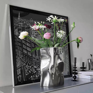 Silver color tall ceramic flower vase