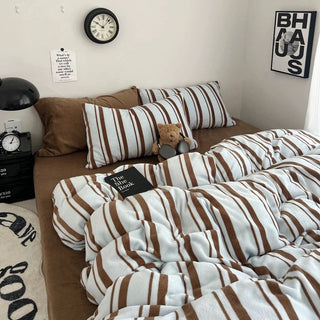 Blue Brown Multi Stripe Winter Duvet Cover Set
