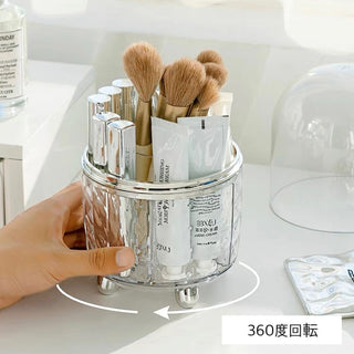 360 Degree Rotating Clear Makeup Brush Stand with Cover   Pen Holder