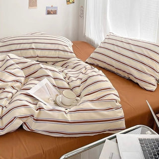 Brown Stripe Duvet Cover Set  Bed Cover