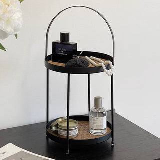 Iron Leather Two-Tier Round Tray  Storage