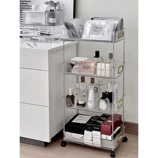 Clear Stripe Pattern Storage Rack Wagon with Casters