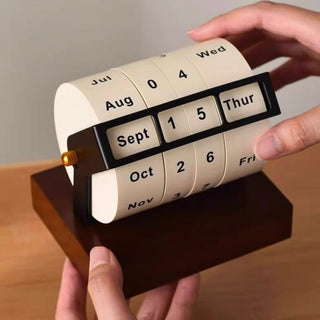 Wood Natural Rotating Perpetual Calendar Desktop Wooden Desk Calendar