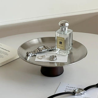 Wood Legged Stainless Steel Silver Tray 2 Sizes  Stand Storage