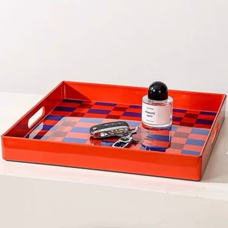 Orange Blue Checkerboard Square Tray