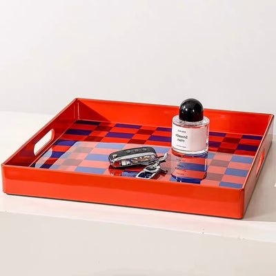 Orange Blue Checkerboard Square Tray