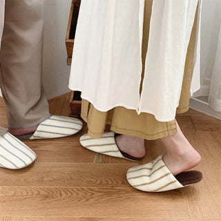 Striped fluffy simple room shoes  4 sizes indoor slippers