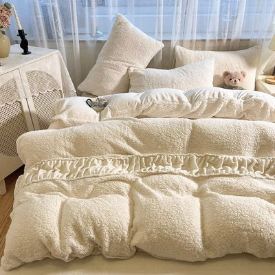 Fluffy and soft Gathered Milk Velvet Winter Duvet Cover Set Bed Cover Bedding Cover
