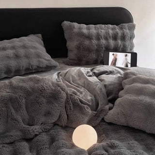 Dark Gray Fluffy and Soft Duvet Cover Set  Bed Cover Bedding Cover