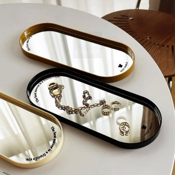 Oval-shaped mirror trayin  accessory storage