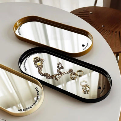 Oval-shaped mirror trayin  accessory storage
