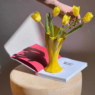 Yellow Trumpet-shaped Ceramic Flower Vase