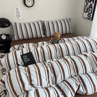 Blue Brown Multi Stripe Winter Duvet Cover Set