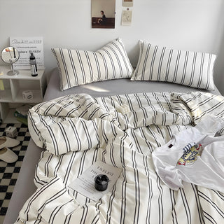 Gray Double Stripe Duvet Cover Set